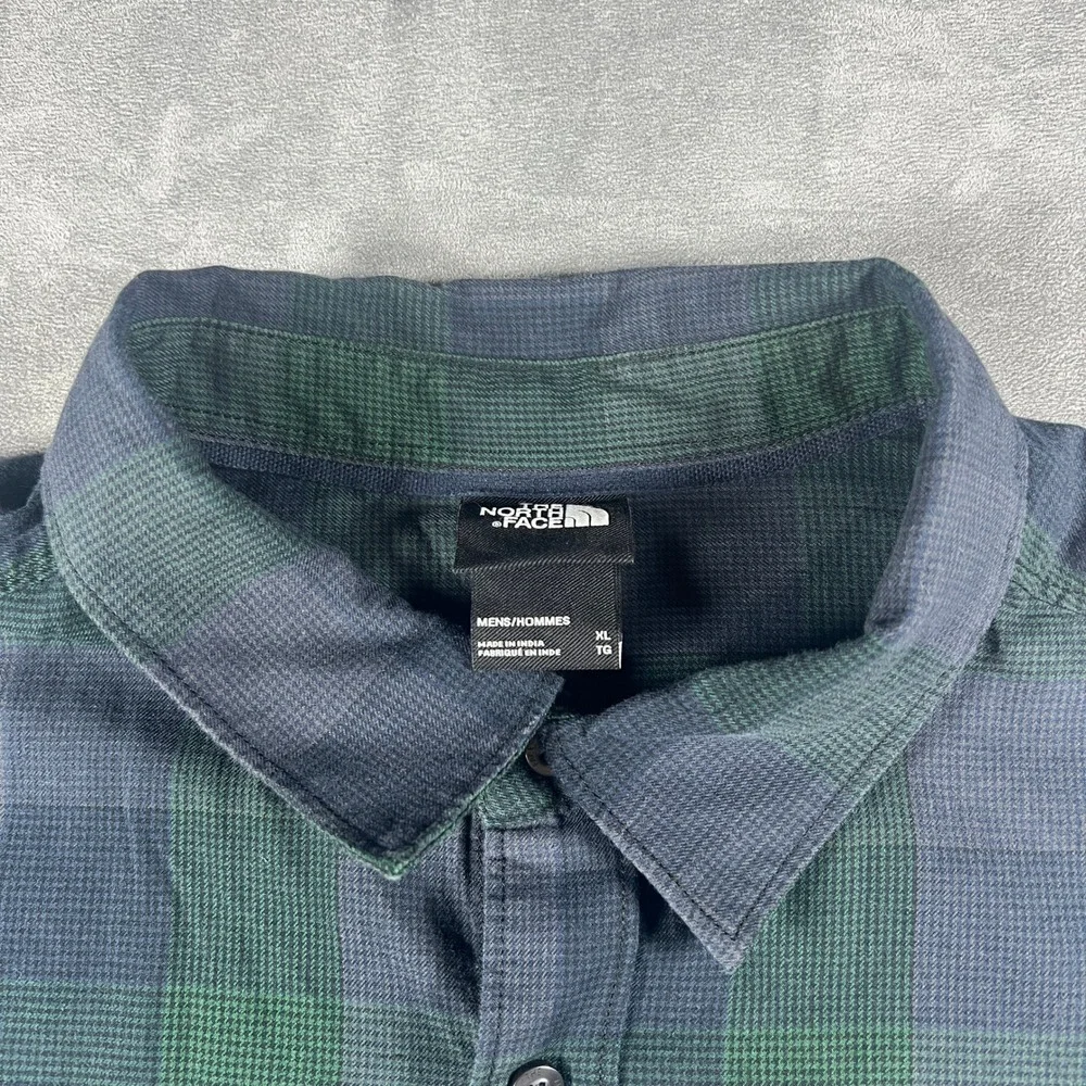 The North Face Flannel Shirt Mens XL Green Blue Plaid Long Sleeve Button Up